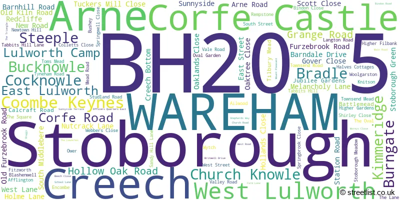 A word cloud for the BH20 5 postcode